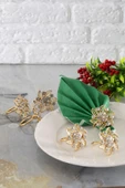 TR Turan Collection BROŞ 6'lı Gold Lüks Peçete Halkası, Çiçek Model Kristal Taşlı Peçete Yüzüğü - 3