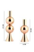 TR Turan Collection ELİT 2'li Şamdan Seti Orta-Küçük Gold Renk Dekoratif Metal Mumluk - 5