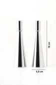 TR Turan Collection KULE 2'li Şamdan Gümüş Kaplam Modern Metal Mumluk Şamdan Seti - 4