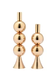 TR Turan Collection ELİT 2'li Şamdan Seti Gold Renk Dekoratif Metal Mumluk - 3