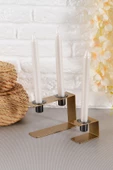 TR Turan Collection LINE SET Küçük ve Orta Boy Eskitme Geometrik Şamdan Seti, Minimal Tasarım Mumluk - 3
