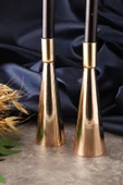 TR Turan Collection KULE 2'li Şamdan Gold Kaplam Modern Metal Mumluk Şamdan Seti - 4