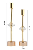 TR Turan Collection CONTES 2'li Lüks Şamdan Kristal Dekorlu Gold Kaplama Metal Mumluk - 7