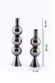 TR Turan Collection ELİT 2'li Şamdan Seti Platin Renk Dekoratif Metal Mumluk - 4