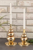 TR Turan Collection FLORA 2'li Şamdan Gold Kaplama Dekoratif Metal Mumluk - 4