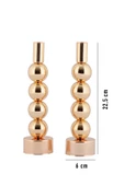 TR Turan Collection ESİN 2'li Şamdan Gold Kaplama Dekoratif Metal Mumluk BB - 5