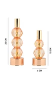 TR Turan Collection HORİZON 2'li Şamdan Seti Gold Renk Amber Kristal Görünümlü Dekoratif Metal Mumluk - 6
