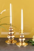 TR Turan Collection FLORA 2'li Şamdan Gold Kaplama Dekoratif Metal Mumluk - 2