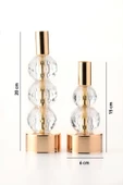 TR Turan Collection HORİZON 2'li Şamdan Seti Gold Renk Şeffaf Kristal Görünümlü Dekoratif Metal Mumluk - 6