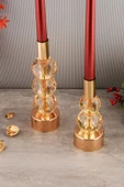 TR Turan Collection HORİZON 2'li Şamdan Seti Gold Renk Amber Kristal Görünümlü Dekoratif Metal Mumluk - 3