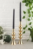 TR Turan Collection SARE 2'li Şamdan Seti Gold Kaplama Dekoratif Metal Mumluk, 4-2 TOP - 1