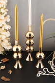 TR Turan Collection ELİT 3'lü Şamdan Seti Gold Renk Dekoratif Metal Mumluk - 3