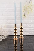 TR Turan Collection ESİN 2'li Şamdan Gold Kaplama Dekoratif Metal Mumluk BB - 1