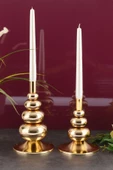 TR Turan Collection FLORA 2'li Şamdan Gold Kaplama Dekoratif Metal Mumluk - 1