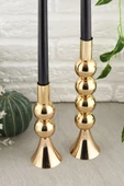 TR Turan Collection SARE 2'li Şamdan Seti Gold Kaplama Dekoratif Metal Mumluk, 4-2 TOP - 3