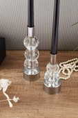 TR Turan Collection HORİZON 2'li Şamdan Seti Gümüş Renk Şeffaf Kristal Görünümlü Dekoratif Metal Mumluk - 3