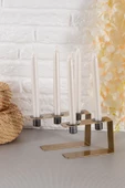 TR Turan Collection LINE SET Orta ve Büyük Boy Eskitme Geometrik Şamdan Seti, Minimal Tasarım Mumluk - 1