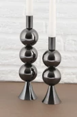 TR Turan Collection ELİT 2'li Şamdan Seti Platin Renk Dekoratif Metal Mumluk - 3
