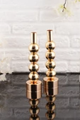 TR Turan Collection ESİN 2'li Şamdan Gold Kaplama Dekoratif Metal Mumluk BB - 3