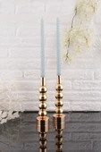 TR Turan Collection ESİN 2'li Şamdan Gold Kaplama Dekoratif Metal Mumluk BB - 2