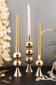 TR Turan Collection ELİT 3'lü Şamdan Seti Gold Renk Dekoratif Metal Mumluk - 2