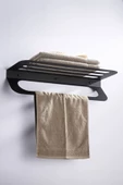 TR Turan Collection Metal Siyah Modern Havluluk, Minimalist Banyo Rafı - 1