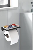 TR Turan Collection Metal Siyah Telefon Raflı Tuvalet Kağıtlık, Tuvalet Kağıdı Askısı - 1