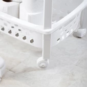 PORSIMA79-1 4 Katlı Tekerlekli Organizer Raf  Çok Amaçlı Mutfak Banyo Düzenleyici Raf Ünitesi Beyaz thumbnail 3