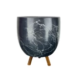 Bitki Tasarımı  Gri Üzeri Beyaz Mermer Efektli Toprak Saksı Saksılık Salon Çiçeklik 3 Ayaklı - 19 CM - 4