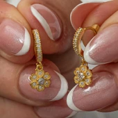 Himarry Gümüş Sallantılı Gold Minimal Çiçek Kadın Küpe thumbnail 1