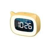 Valkyrie Çok Şirin Kedi Masaüstü Saat Şarjlı LED Işıklı Sevimli Saat Sarı - 1