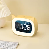 Valkyrie Çok Şirin Kedi Masaüstü Saat Şarjlı LED Işıklı Sevimli Saat Sarı - 8