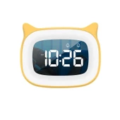 Valkyrie Çok Şirin Kedi Masaüstü Saat Şarjlı LED Işıklı Sevimli Saat Sarı - 5