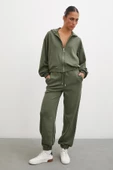 Fermuarlı Sweatshirt Haki - 5