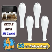 Pırlanta Plastik Sehpa Ayağı 30 cm Beyaz Renk 4 Adet Mobilya Orta Sehpası M8 Civatalı Ayak Ayaklar thumbnail 1