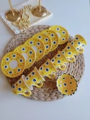 Den Tasarım Hediyelik Nazar Boncuğu El işlemesi 6 Kişilik Kahve Fincan Seti Sarı thumbnail 1