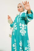 Etnik Desenli Bileği Lastikli Elbise Yeşil - 2