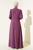 Önü Çiçek Taşlı Elbise Magenta - 3