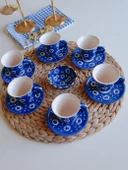 Den Tasarım Hediyelik Nazar Boncuğu El işlemesi 6 Kişilik Kahve Fincan Seti Lacivert thumbnail 1