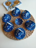 Den Tasarım Hediyelik Nazar Boncuğu El işlemesi 6 Kişilik Kahve Fincan Seti Lacivert thumbnail 2