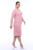 Büyük Beden Likralı Dantel Pudra Abiye KL15154 Pudra thumbnail 2