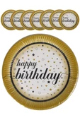 Kına Atölyesi Doğum Günü Hapy Brithday Tabak Siyah Gümüş 8 Adet - 1