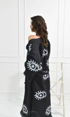 Bornoz ,Plaj Kıyafeti,Kimono , Kaftan ,Sabahlık Siyah Kumaş Büyük Göz  Desen Baskılı - 4