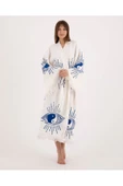 Bornoz ,Plaj Kıyafeti,Kimono , Kaftan ,SabahlıkMAvi  Ying Yang NAzar Göz Desen Baskılı - 4