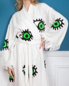 Bornoz ,Plaj Kıyafeti,Kimono , Kaftan ,Sabahlık  Neon Göz Desen Baskılı - 2