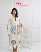 Bornoz ,Plaj Kıyafeti,Kimono , Kaftan ,Sabahlık  Kırmızı Mavi Güneş Desen Baskılı - 2