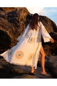 Bornoz ,Plaj Kıyafeti,Kimono , Kaftan ,Sabahlık Altın NAzar Göz Baskılı - 5