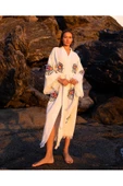Bornoz ,Plaj Kıyafeti,Kimono , Kaftan ,Sabahlık Altın NAzar Göz Baskılı - 4