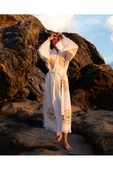 Bornoz ,Plaj Kıyafeti,Kimono , Kaftan ,Sabahlık Altın NAzar Göz Baskılı - 2