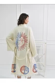 Bornoz ,Plaj Kıyafeti,Kimono , Kaftan ,Sabahlık  Kırmızı Mavi Güneş Desen Baskılı - 1
